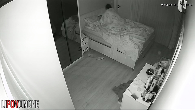 Wife and husband fooling around in the cozy bedroom