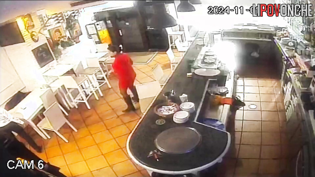 Passionate oral sex in the closed cafe, public tape