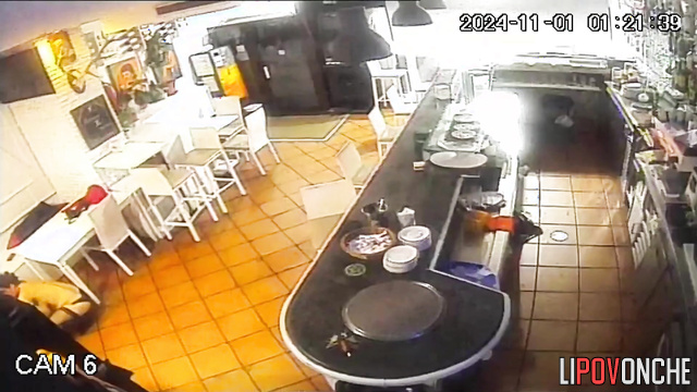 Passionate oral sex in the closed cafe, public tape