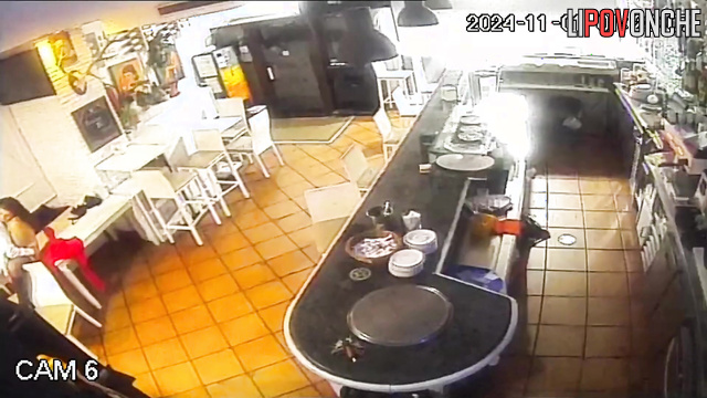 Passionate oral sex in the closed cafe, public tape