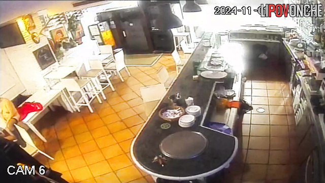 Passionate oral sex in the closed cafe, public tape