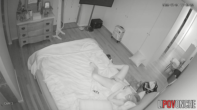 Chubby young lady watching porn and masturbating, look
