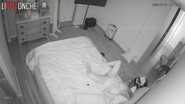 Chubby young lady watching porn and masturbating, look