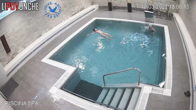 Grannies and milfs swimming together in a public pool (topless)