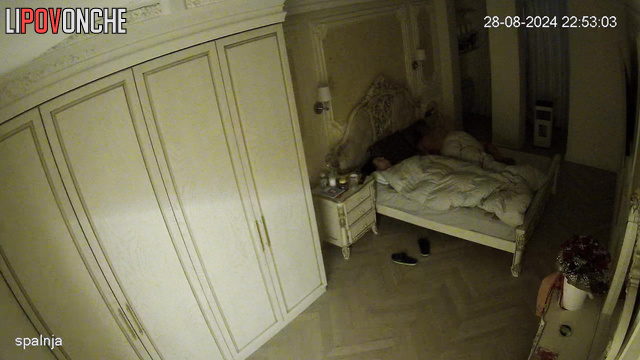 Two people are falling asleep in luxury bedroom [sexy brunette]