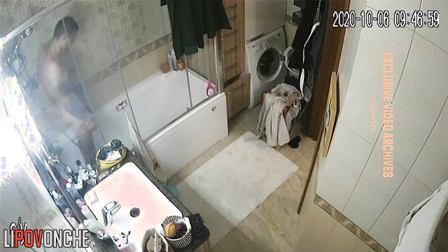 Join one sexy brunette and her boyfriend doing regular things in bath