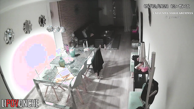 After a walk, a busty brunette completely undresses in her apartment