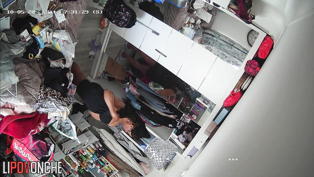 Sexy black lady was changing clothes and didn't suspect anything
