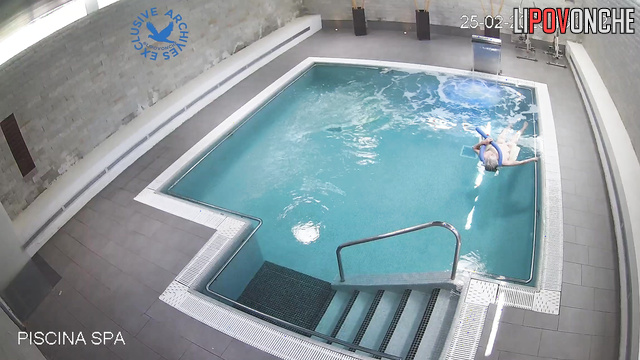 For some reason, granny swimming naked in the pool