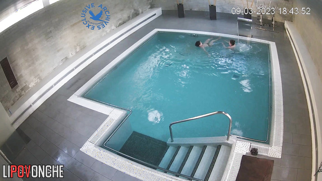 Swimming people were filmed in a public pool, look