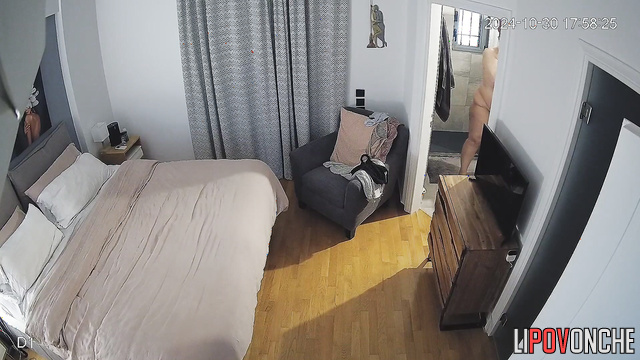 Hidden camera footage: chubby woman wipes herself after a shower