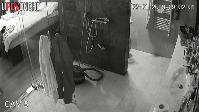 Pretty blonde peeing before a sleep / bathroom tape