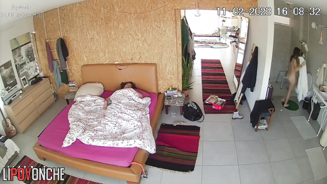 While one family member sleeps, the other gets ready for work