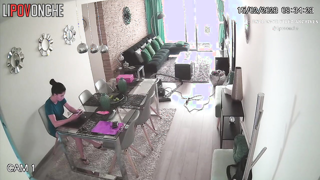 Look, she's vacuuming in just a t-shirt and panties