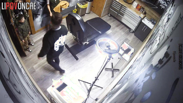Video from tattoo salon from hidden video camera showing nice angle