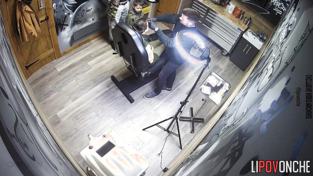 Video from tattoo salon from hidden video camera showing nice angle